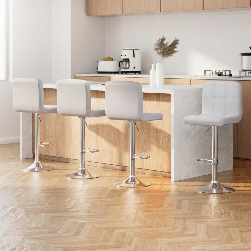 Artiss 4x Bar Stools Leather Gas Lift White - Mekamart Australia