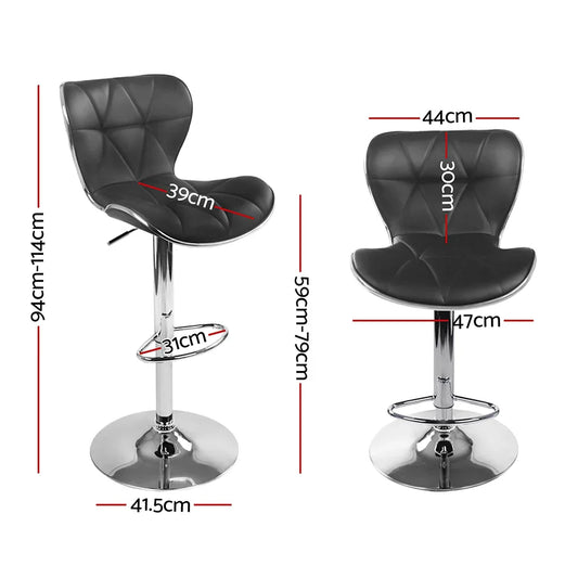 Artiss 2x Bar Stools Gas Lift Leather Seat Black - Mekamart Australia
