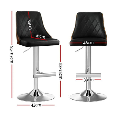 Artiss 2X Bar Stool Wood Swivel Adjustable Kitchen Counter Stool Leather Black - Mekamart Australia