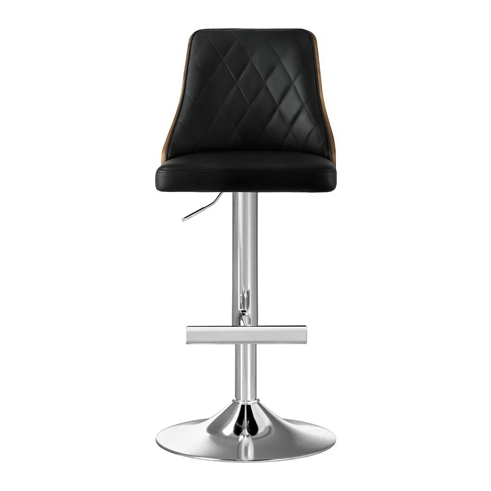 Artiss 2X Bar Stool Wood Swivel Adjustable Kitchen Counter Stool Leather Black - Mekamart Australia