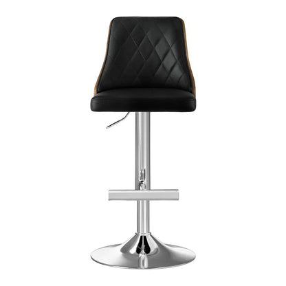 Artiss 2X Bar Stool Wood Swivel Adjustable Kitchen Counter Stool Leather Black - Mekamart Australia