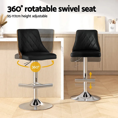 Artiss 2X Bar Stool Wood Swivel Adjustable Kitchen Counter Stool Leather Black - Mekamart Australia