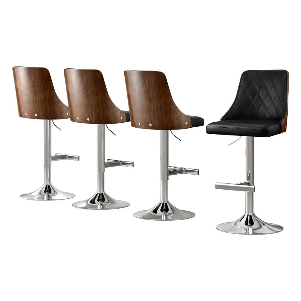 Artiss 4X Bar Stool Wood Swivel Adjustable Kitchen Counter Stool Leather Black - Mekamart Australia