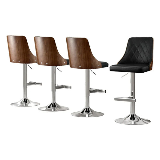 Artiss 4X Bar Stool Wood Swivel Adjustable Kitchen Counter Stool Leather Black - Mekamart Australia