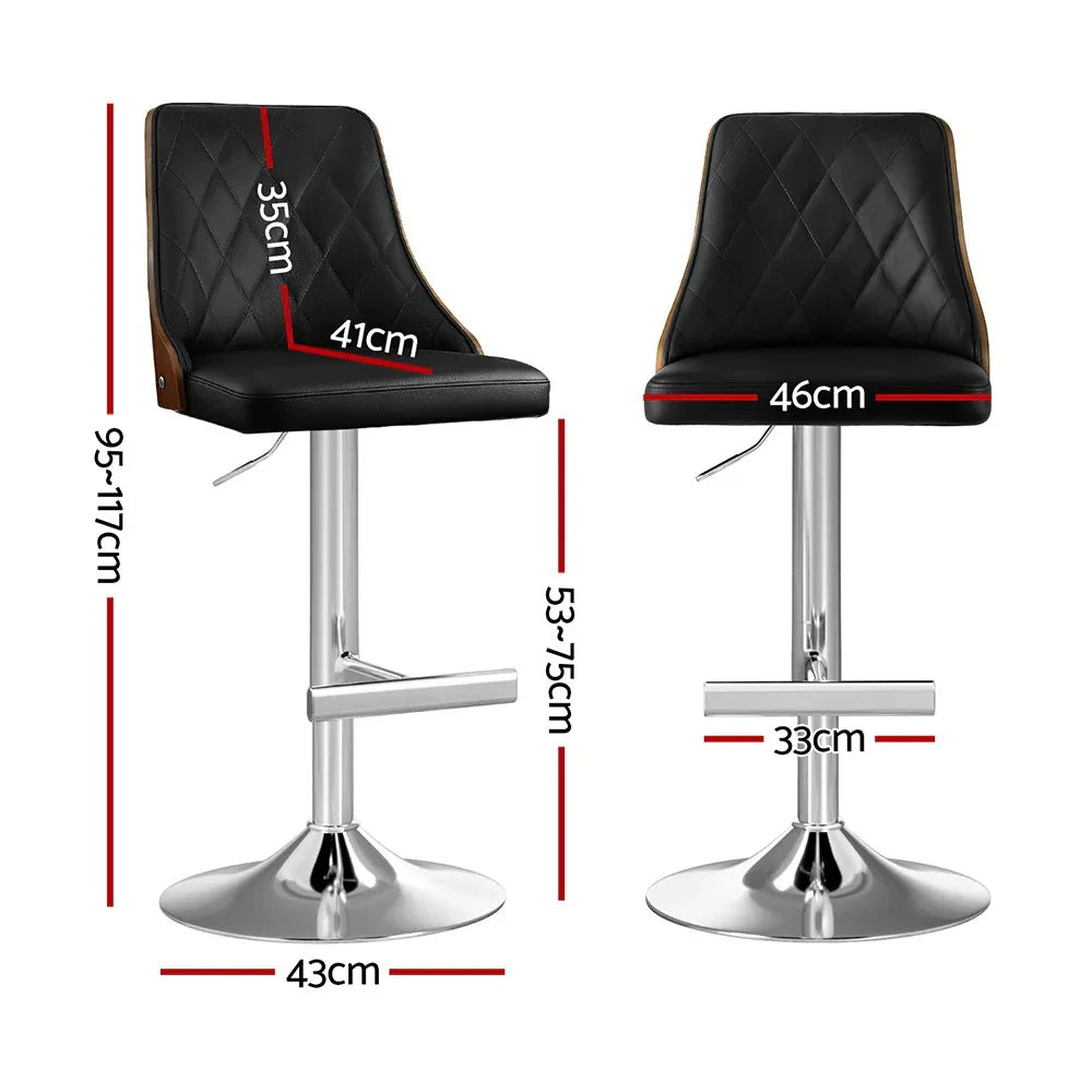 Artiss 4X Bar Stool Wood Swivel Adjustable Kitchen Counter Stool Leather Black - Mekamart Australia