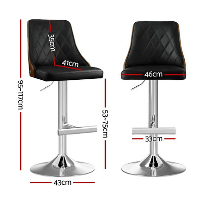 Artiss 4X Bar Stool Wood Swivel Adjustable Kitchen Counter Stool Leather Black - Mekamart Australia