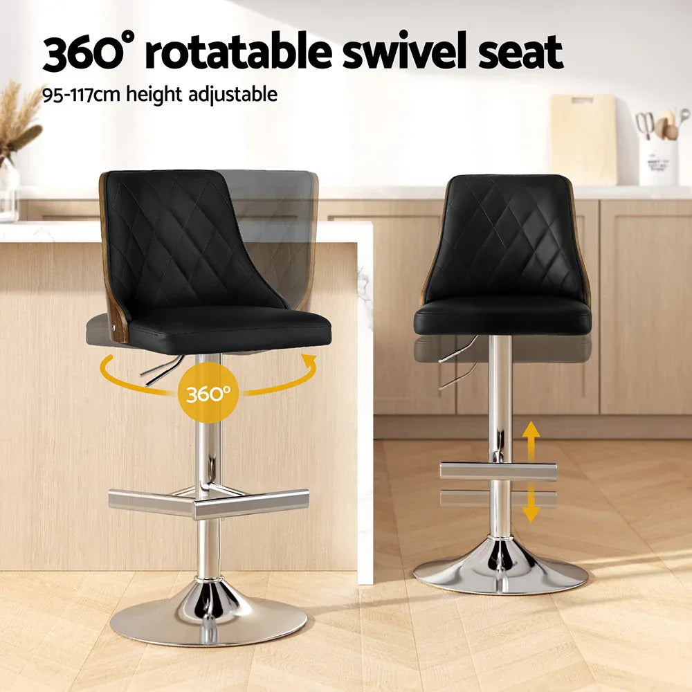 Artiss 4X Bar Stool Wood Swivel Adjustable Kitchen Counter Stool Leather Black - Mekamart Australia