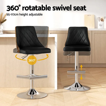 Artiss 4X Bar Stool Wood Swivel Adjustable Kitchen Counter Stool Leather Black - Mekamart Australia
