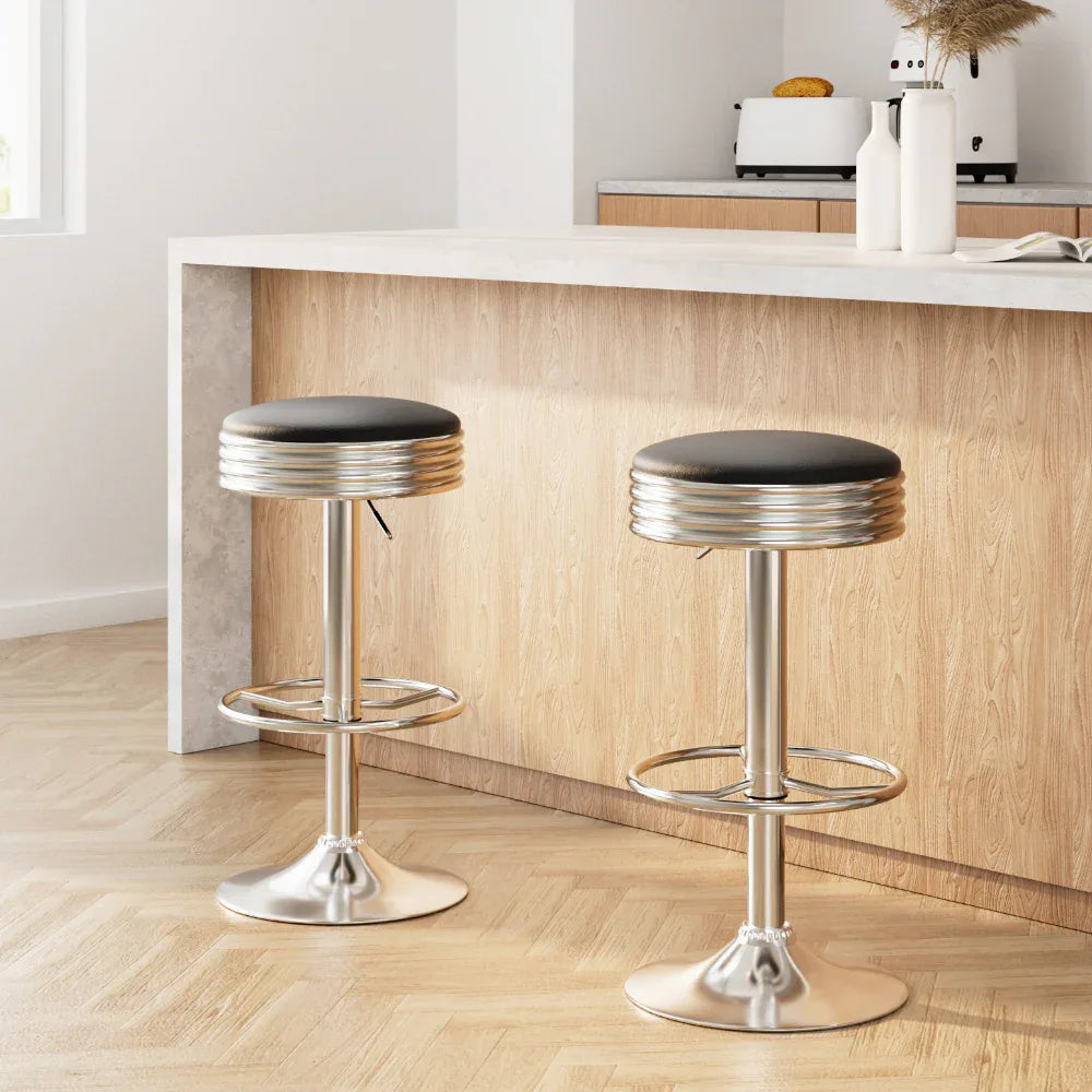 Artiss Set of 2 Backless PU Leather Bar Stools - Black and Chrome - Mekamart Australia