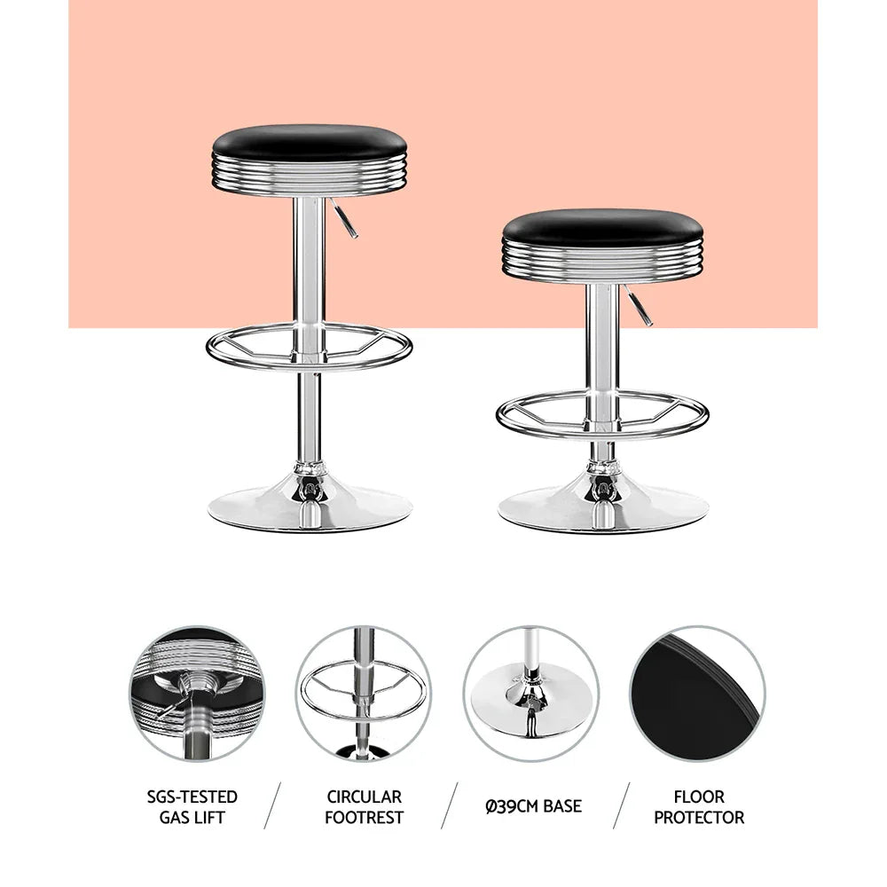 Artiss Set of 2 Backless PU Leather Bar Stools - Black and Chrome - Mekamart Australia