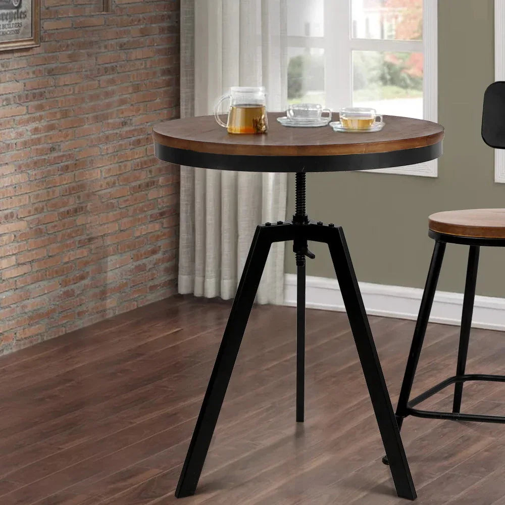 Artiss Bar Table 67-86CM Height Round Brown - Mekamart Australia