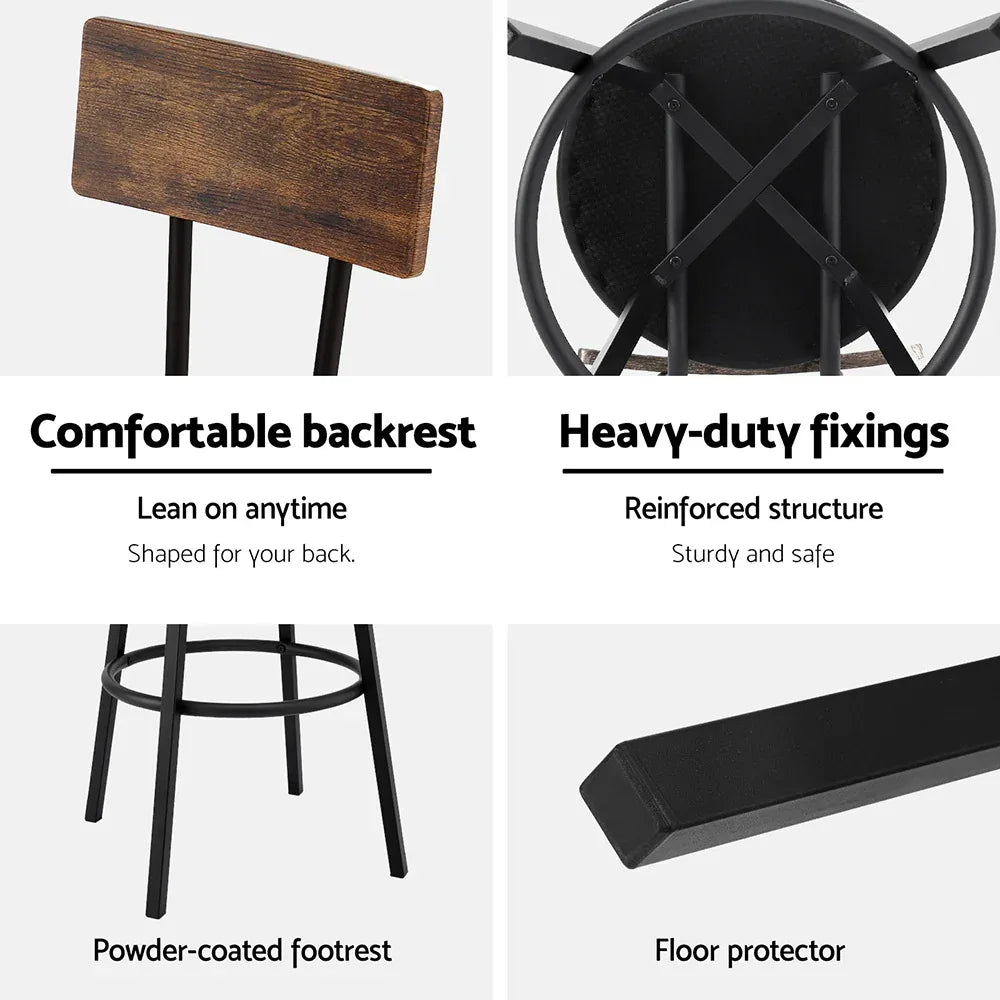 Artiss 2X Industrial Bar Stools Upholstered Counter Chairs Steel Frame Anti-Scratch - Mekamart Australia