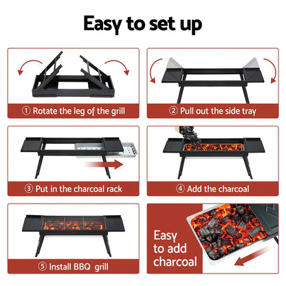 Grillz Charcoal BBQ Grill Smoker Portable Barbecue Outdoor Foldable Camping - Mekamart Australia