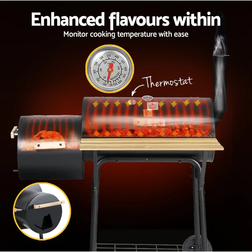 Grillz BBQ Grill 2-In-1 Offset Charcoal Smoker - Mekamart Australia