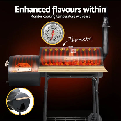 Grillz BBQ Grill 2-In-1 Offset Charcoal Smoker - Mekamart Australia