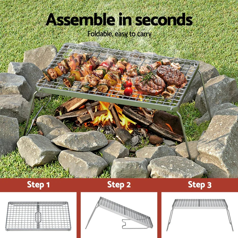 Grillz Portable BBQ Grill Charcoal Smoker Foldable Camping Outdoor - Mekamart Australia