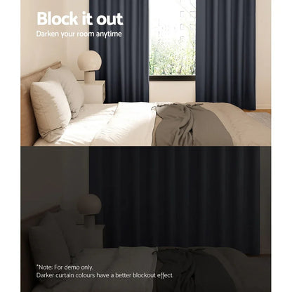 Artiss 2X Blockout Curtains Eyelet 140x230cm Charcoal - Mekamart Australia
