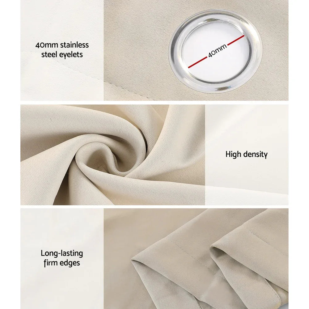 Artiss 2X Blockout Curtains Eyelet 180x213cm Beige - Mekamart Australia