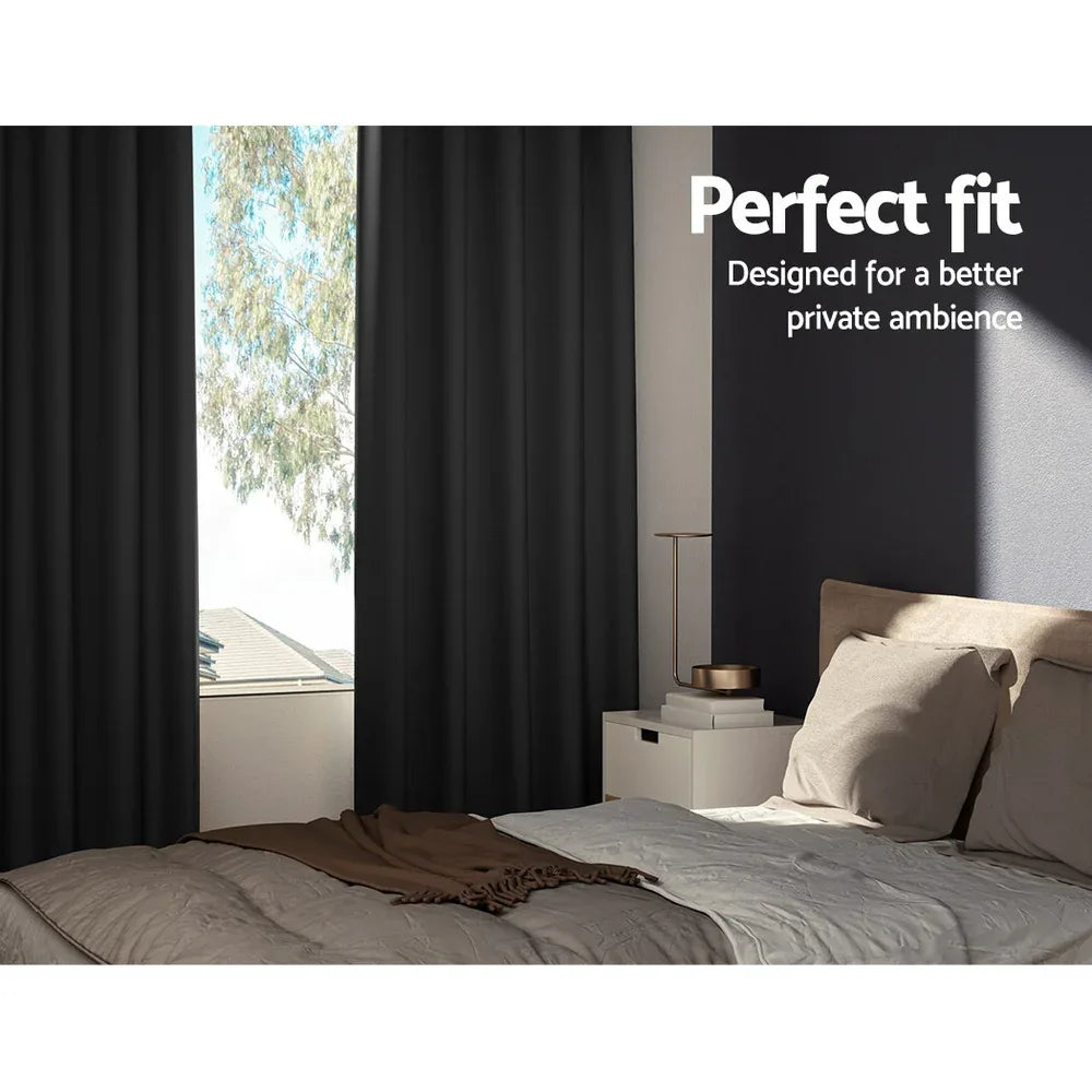 Artiss 2X Blockout Curtains Eyelet 180x213cm Black - Mekamart Australia