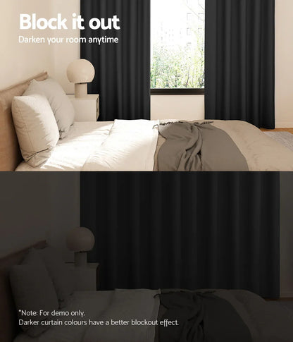 Artiss 2X Blockout Curtains Eyelet 180x213cm Black - Mekamart Australia
