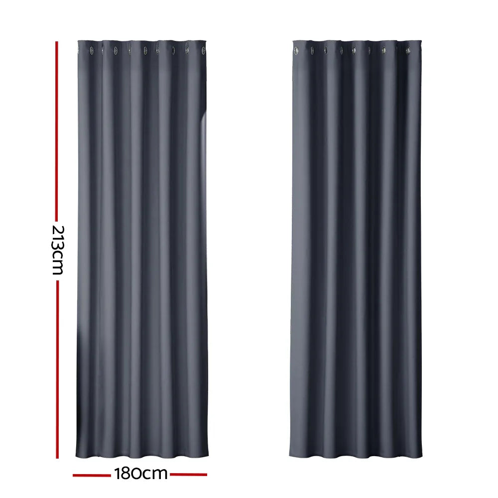 Artiss 2X Blockout Curtains Eyelet 180x213cm Charcoal - Mekamart Australia