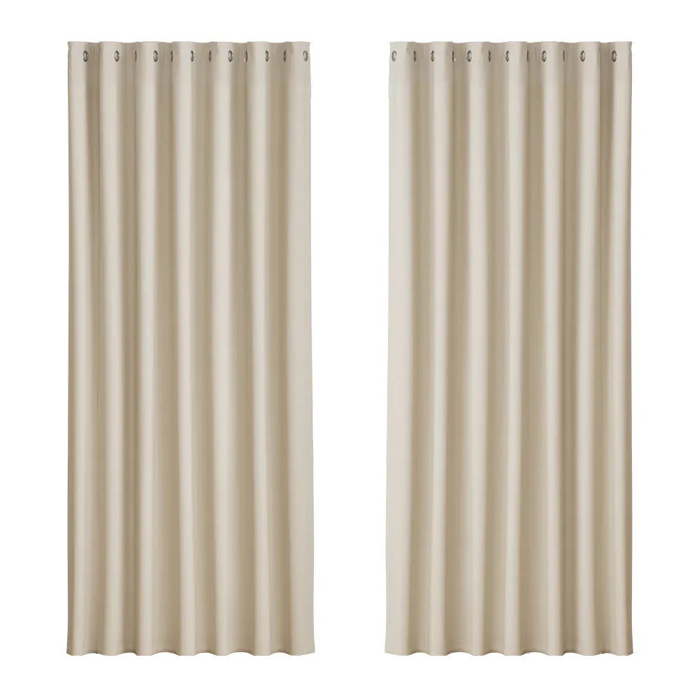 Artiss 2X Blockout Curtains Eyelet 240x230cm Beige - Mekamart Australia