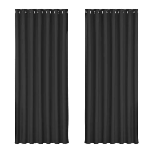 Artiss 2X Blockout Curtains Eyelet 240x230cm Black - Mekamart Australia