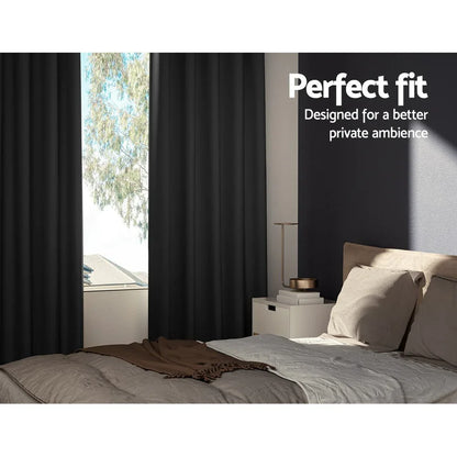Artiss 2X Blockout Curtains Eyelet 240x230cm Black - Mekamart Australia