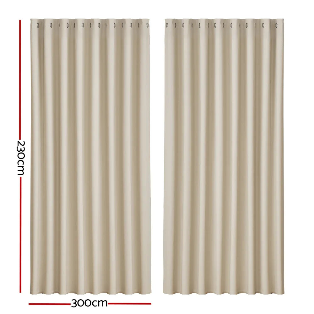 Artiss 2X Blockout Curtains Eyelet 300x230cm Beige - Mekamart Australia