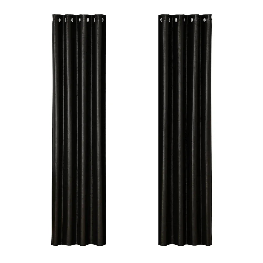 Artiss 2X Blockout Curtains Eyelet 140x230cm Black Shine - Mekamart Australia
