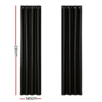 Artiss 2X Blockout Curtains Eyelet 140x230cm Black Shine - Mekamart Australia
