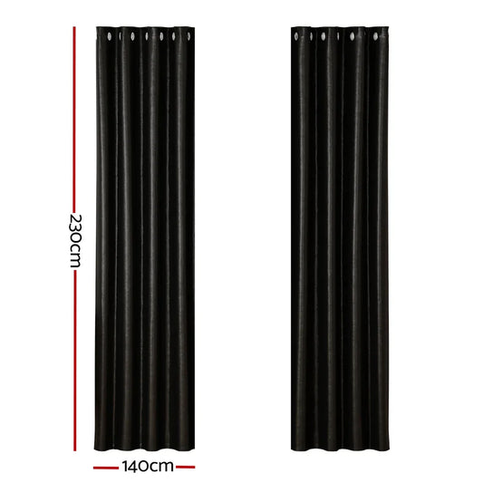 Artiss 2X Blockout Curtains Eyelet 140x230cm Black Shine - Mekamart Australia