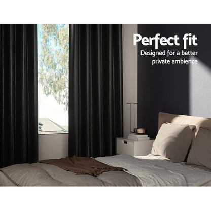 Artiss 2X Blockout Curtains Eyelet 140x230cm Black Shine - Mekamart Australia