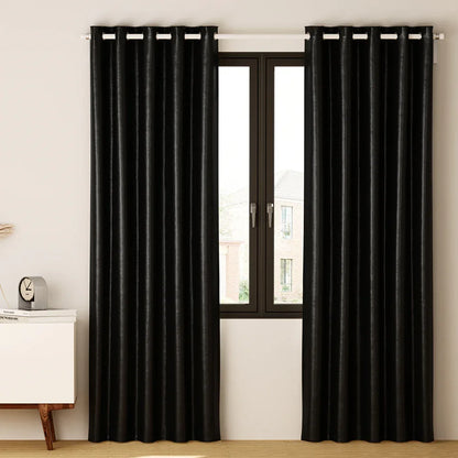 Artiss 2X Blockout Curtains Eyelet 140x230cm Black Shine - Mekamart Australia
