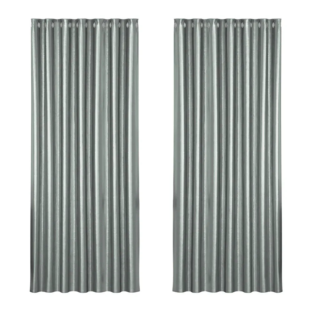 Artiss 2X Blockout Curtains Eyelet 240x230cm Grey Shine - Mekamart Australia