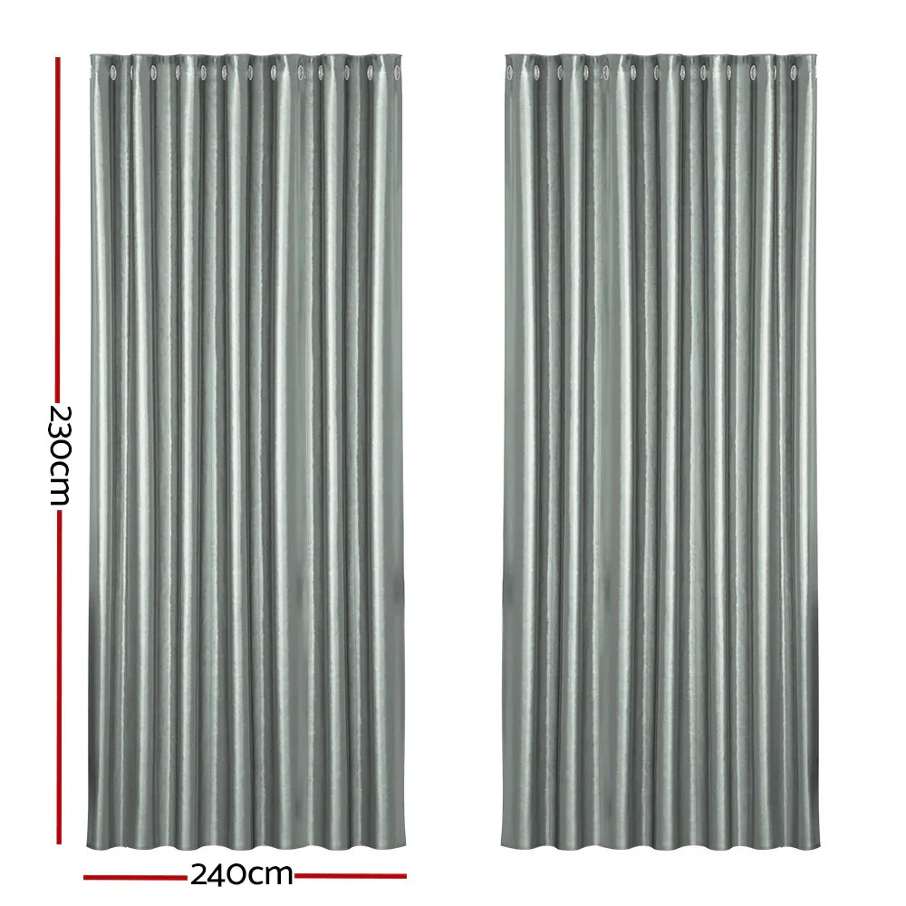 Artiss 2X Blockout Curtains Eyelet 240x230cm Grey Shine - Mekamart Australia