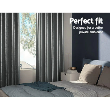 Artiss 2X Blockout Curtains Eyelet 240x230cm Grey Shine - Mekamart Australia