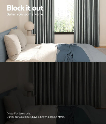 Artiss 2X Blockout Curtains Eyelet 240x230cm Grey Shine - Mekamart Australia