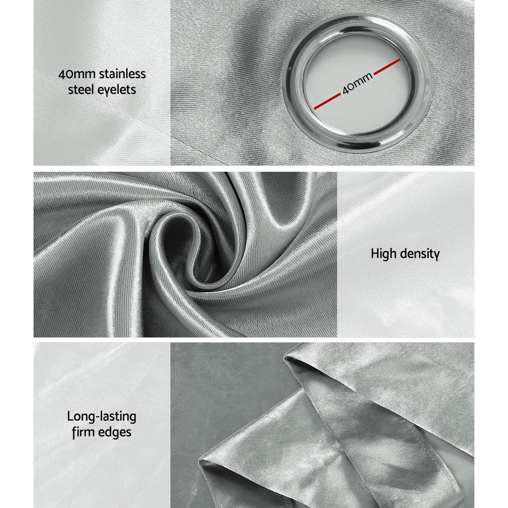 Artiss 2X Blockout Curtains Eyelet 240x230cm Grey Shine - Mekamart Australia