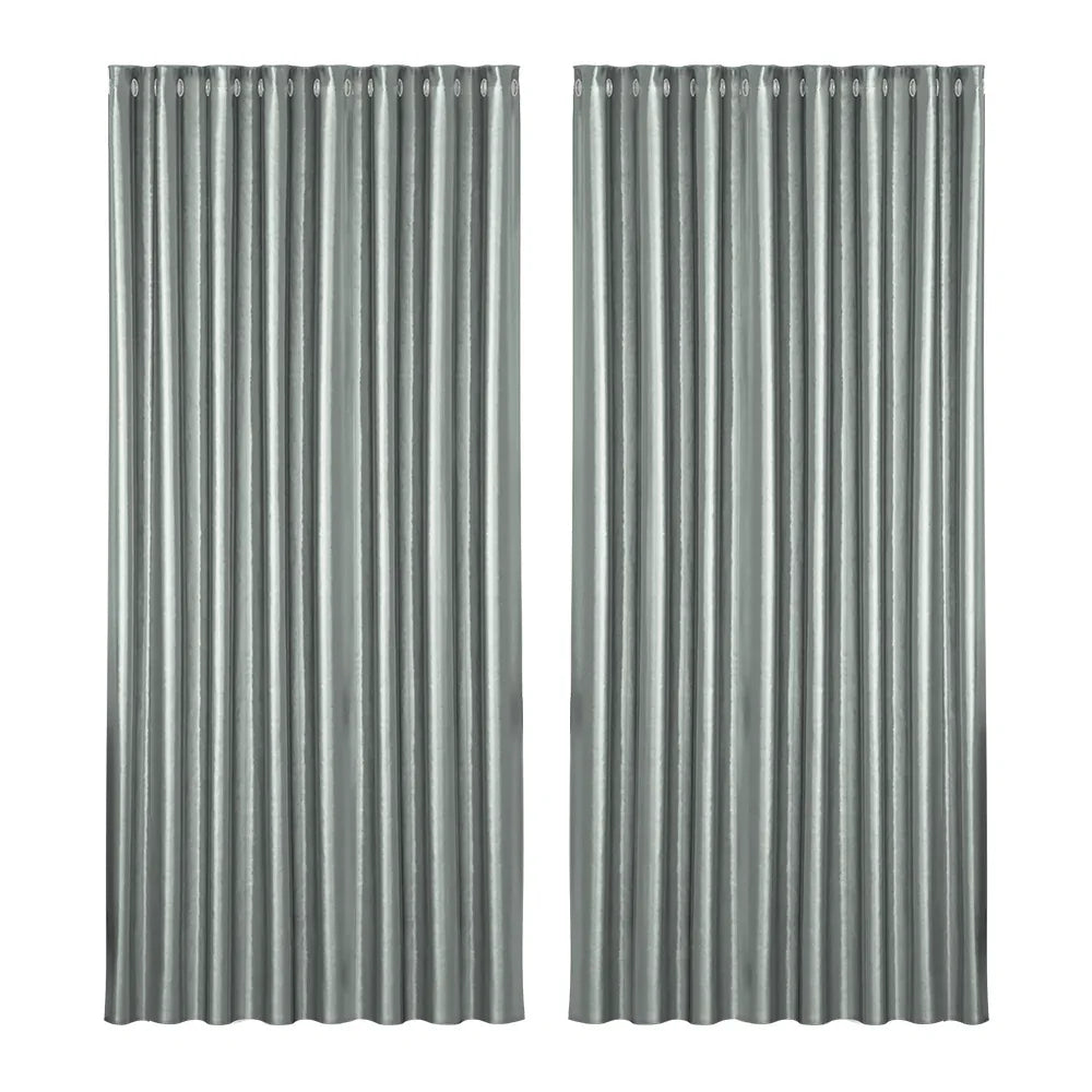 Artiss 2X Blockout Curtains Eyelet 300x230cm Grey Shine - Mekamart Australia