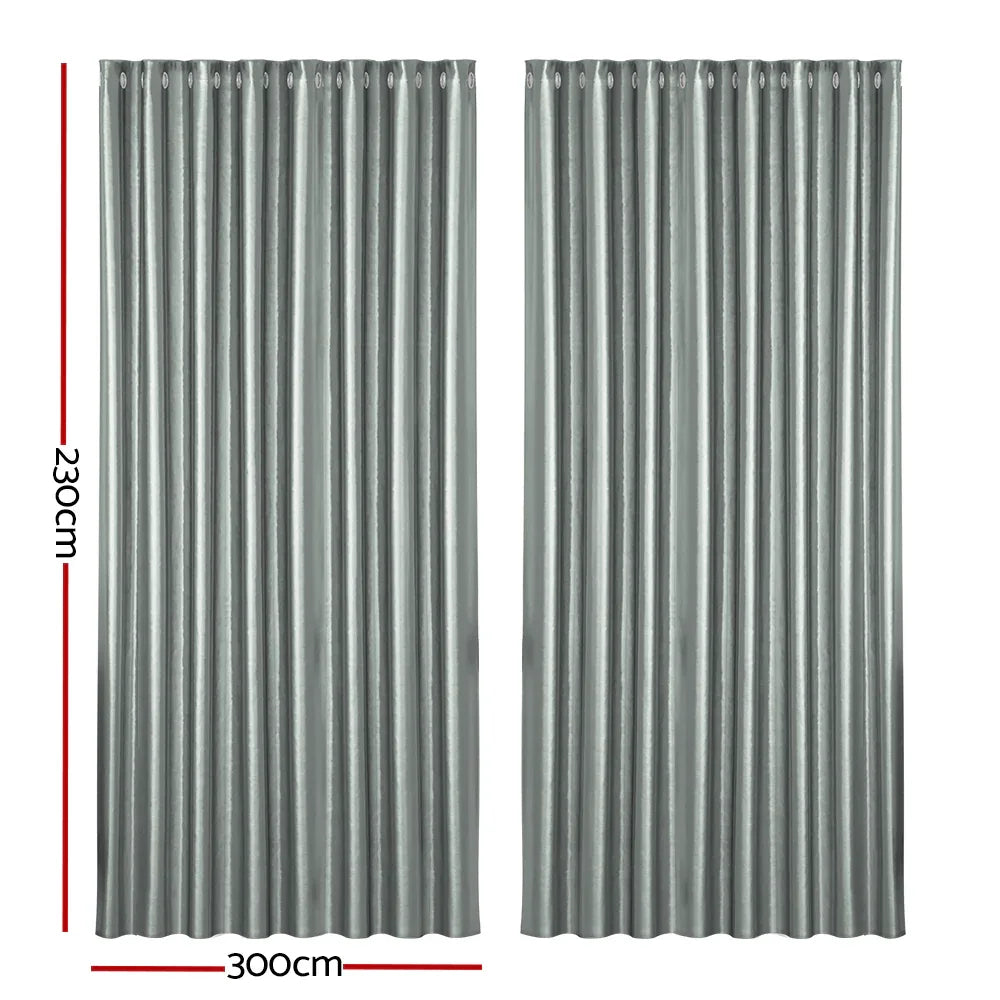 Artiss 2X Blockout Curtains Eyelet 300x230cm Grey Shine - Mekamart Australia
