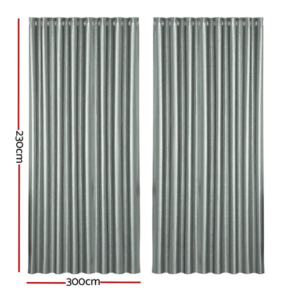 Artiss 2X Blockout Curtains Eyelet 300x230cm Grey Shine - Mekamart Australia