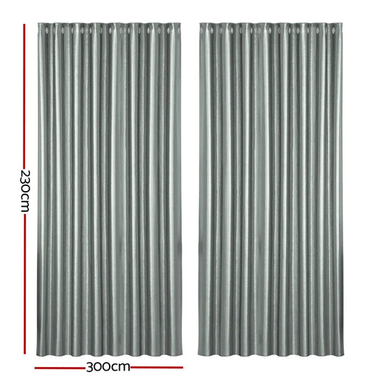 Artiss 2X Blockout Curtains Eyelet 300x230cm Grey Shine - Mekamart Australia