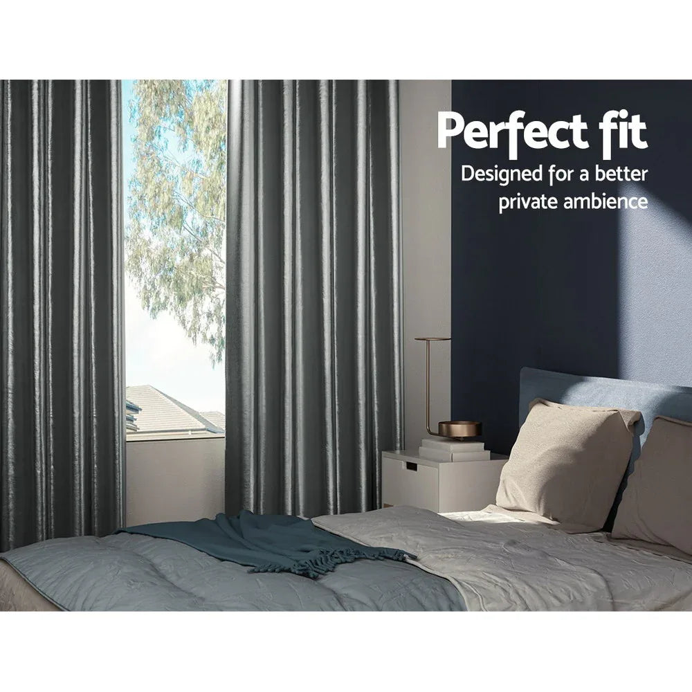 Artiss 2X Blockout Curtains Eyelet 300x230cm Grey Shine - Mekamart Australia