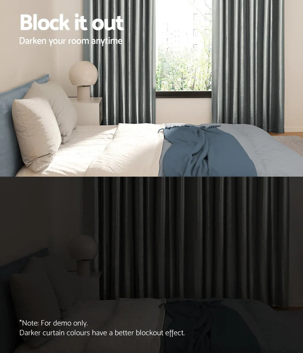 Artiss 2X Blockout Curtains Eyelet 300x230cm Grey Shine - Mekamart Australia