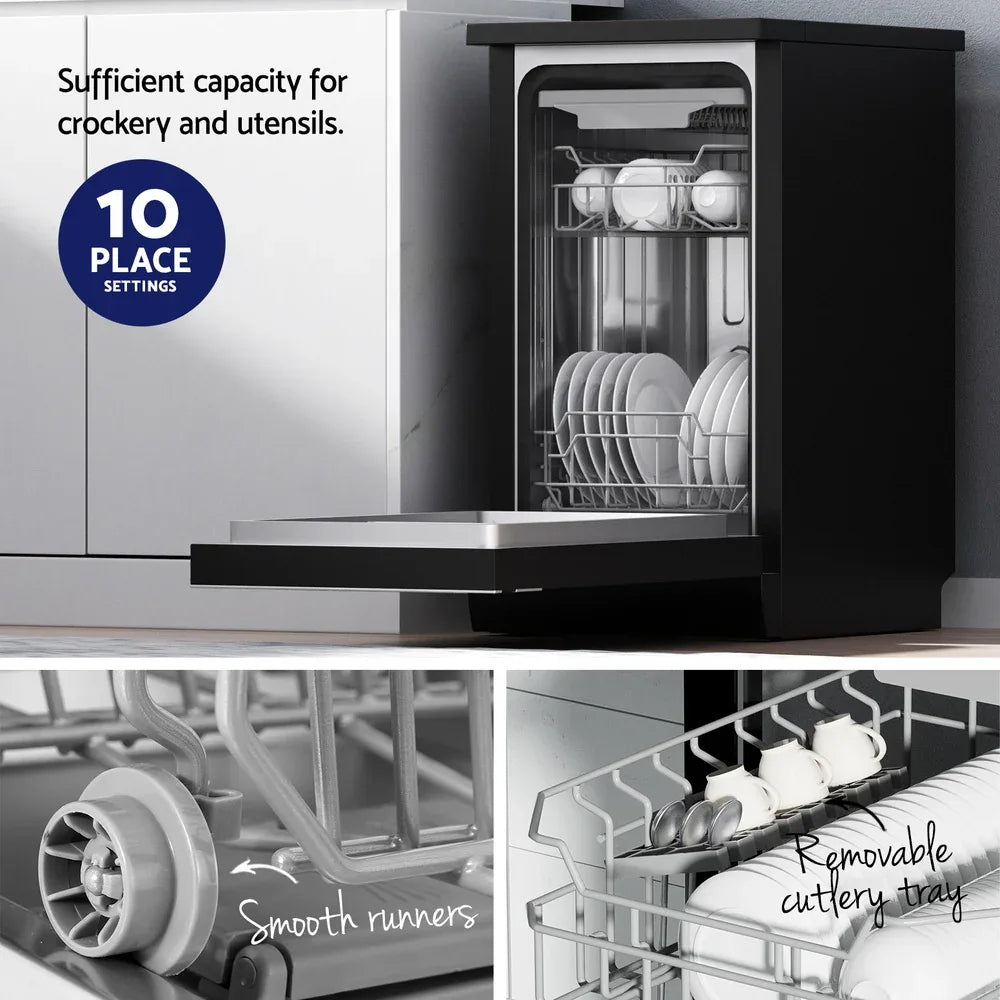 Devanti 10 Place Settings Freestanding Dishwasher Black - Mekamart Australia