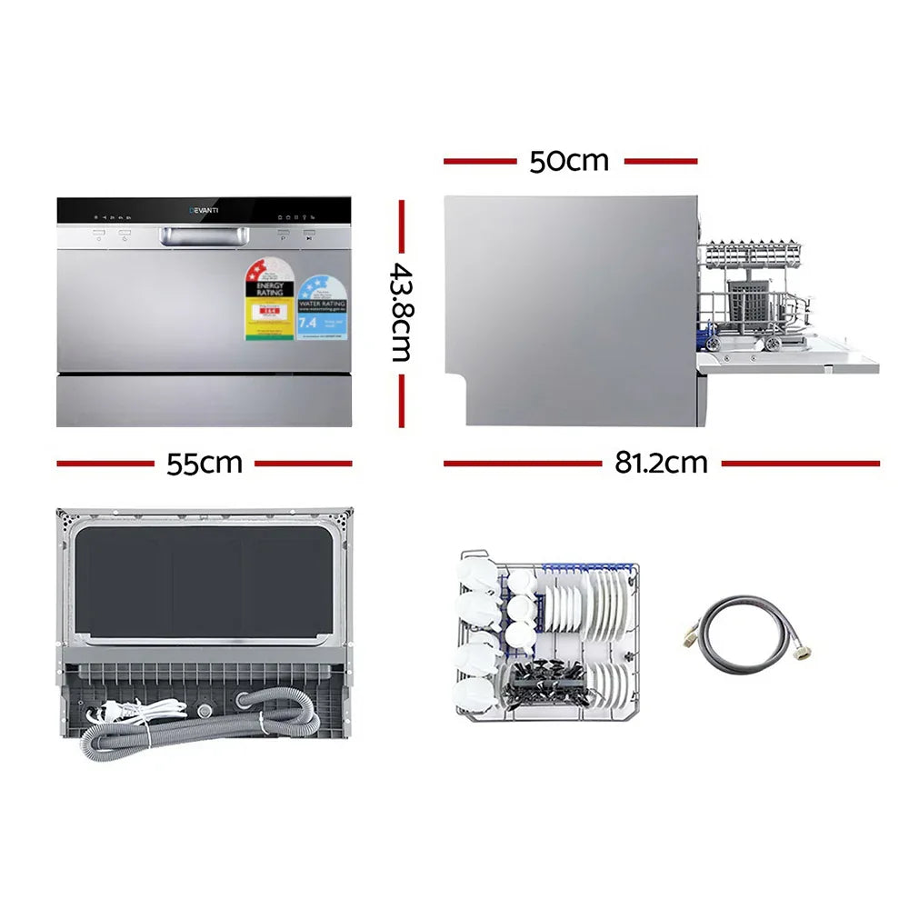 Devanti 6 Place Settings Benchtop Dishwasher Sliver - Mekamart Australia
