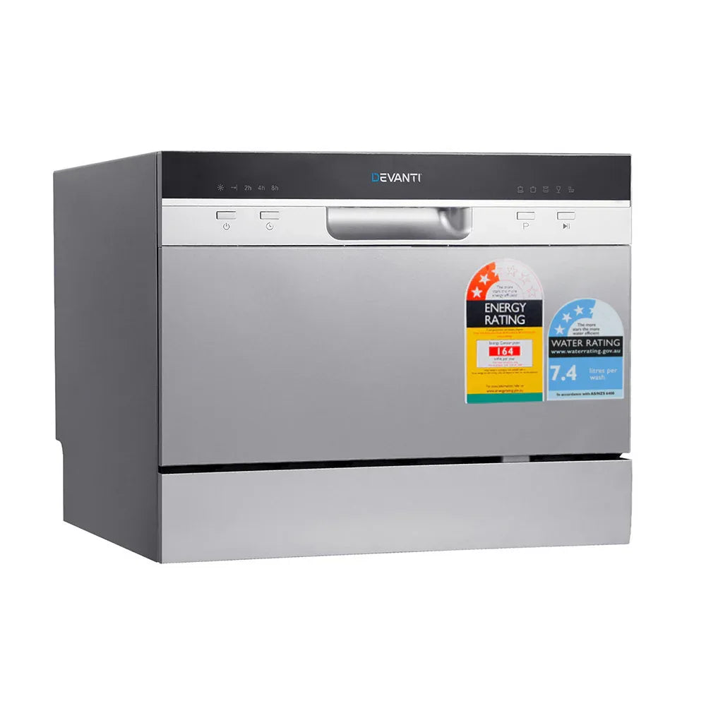 Devanti 6 Place Settings Benchtop Dishwasher Sliver - Mekamart Australia