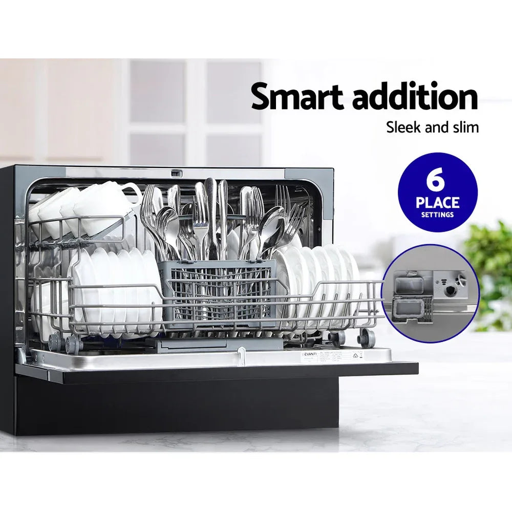 Devanti 6 Place Settings Benchtop Dishwasher Black - Mekamart Australia
