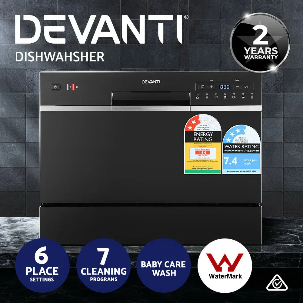 Devanti 6 Place Settings Benchtop Dishwasher Black - Mekamart Australia